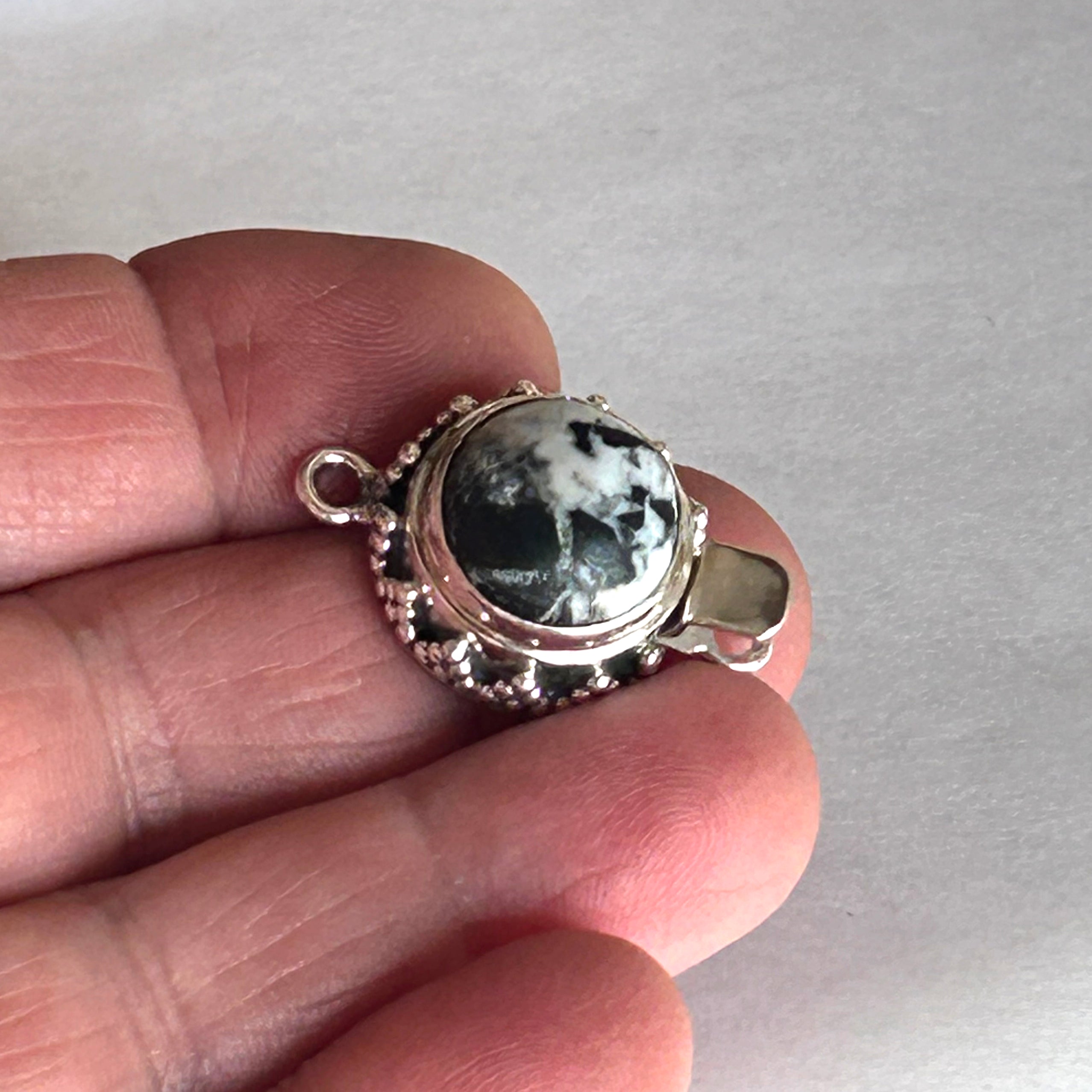 AAA Large White Buffalo Clasp Sterling 13.5mm Granulated Ball Design