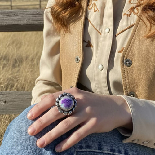 AAA SUGILITE RING Round Shaped Sterling Size 6.5