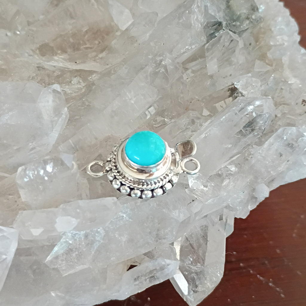 Gem Grade Egyptian Turquoise Sterling Granulated Clasp Sterling Silver 8mm