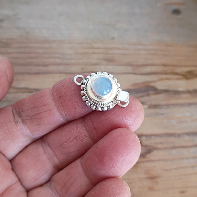 Ethereal Blue Chalcedony Clasp 6mm Round Sterling Granulated and Spiral Wire Design