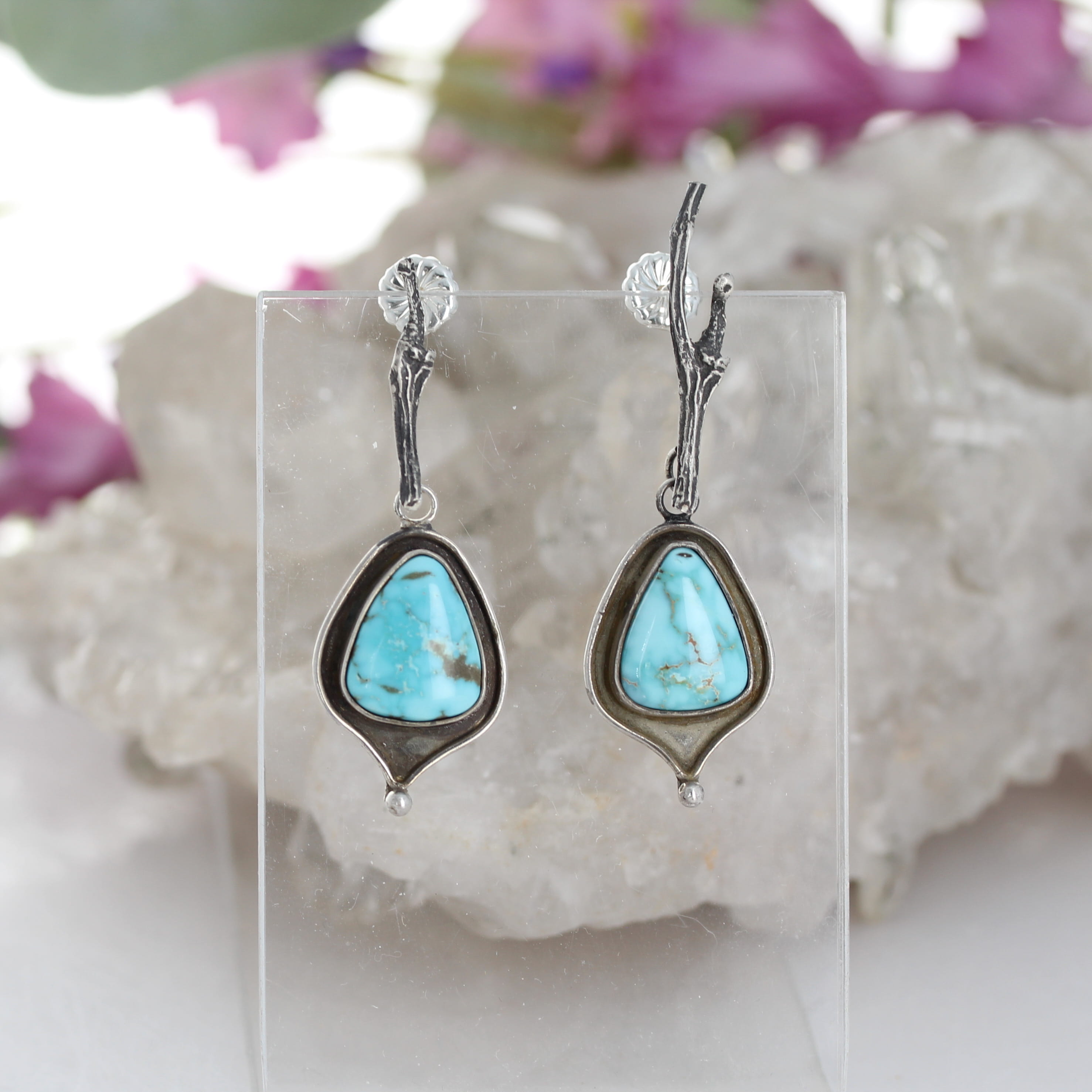 RARE DRY CREEK Turquoise Earrings Southwest American Turquoise Sterling