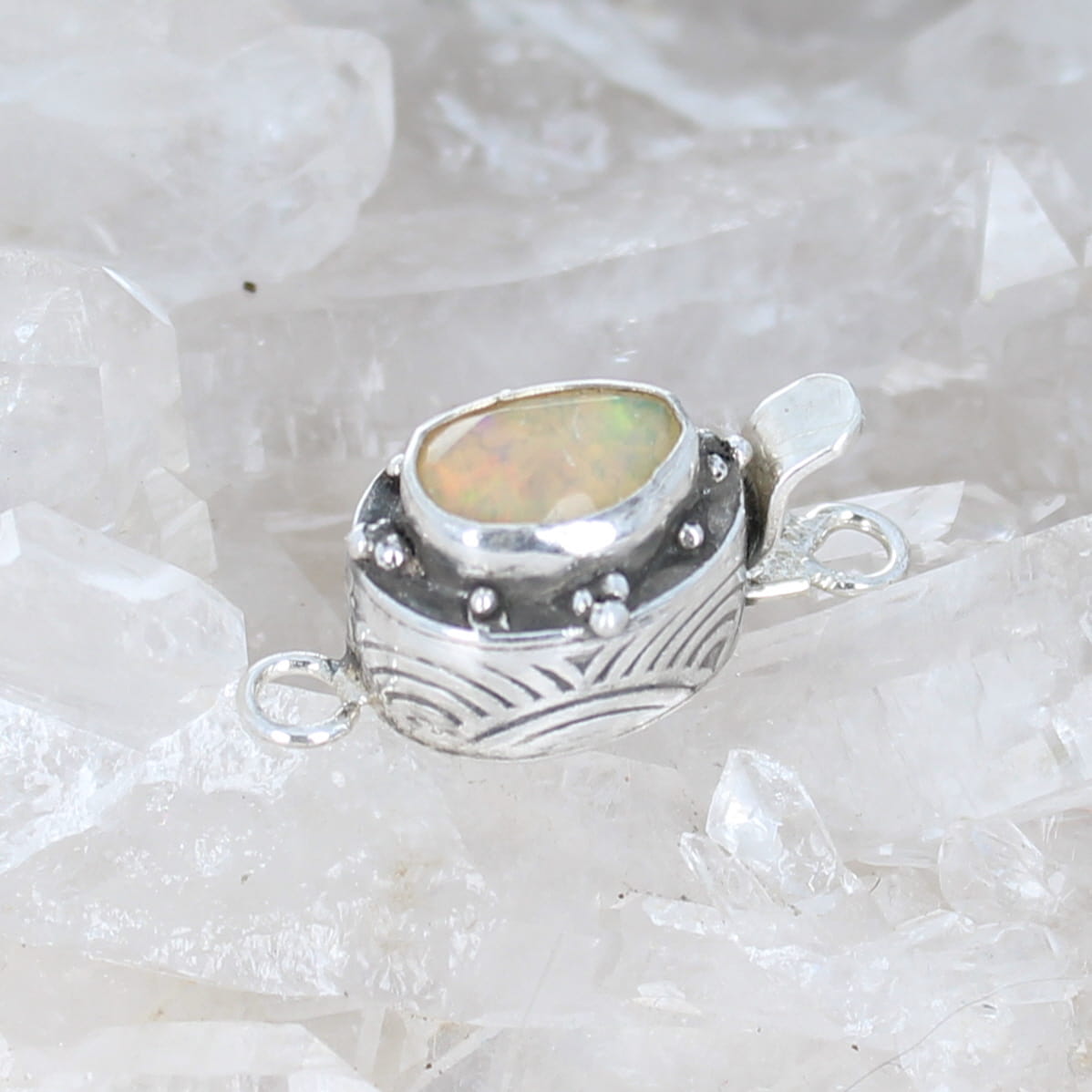 Faceted ETHIOPIAN OPAL CLASP 8x11mm Patterned Sterling