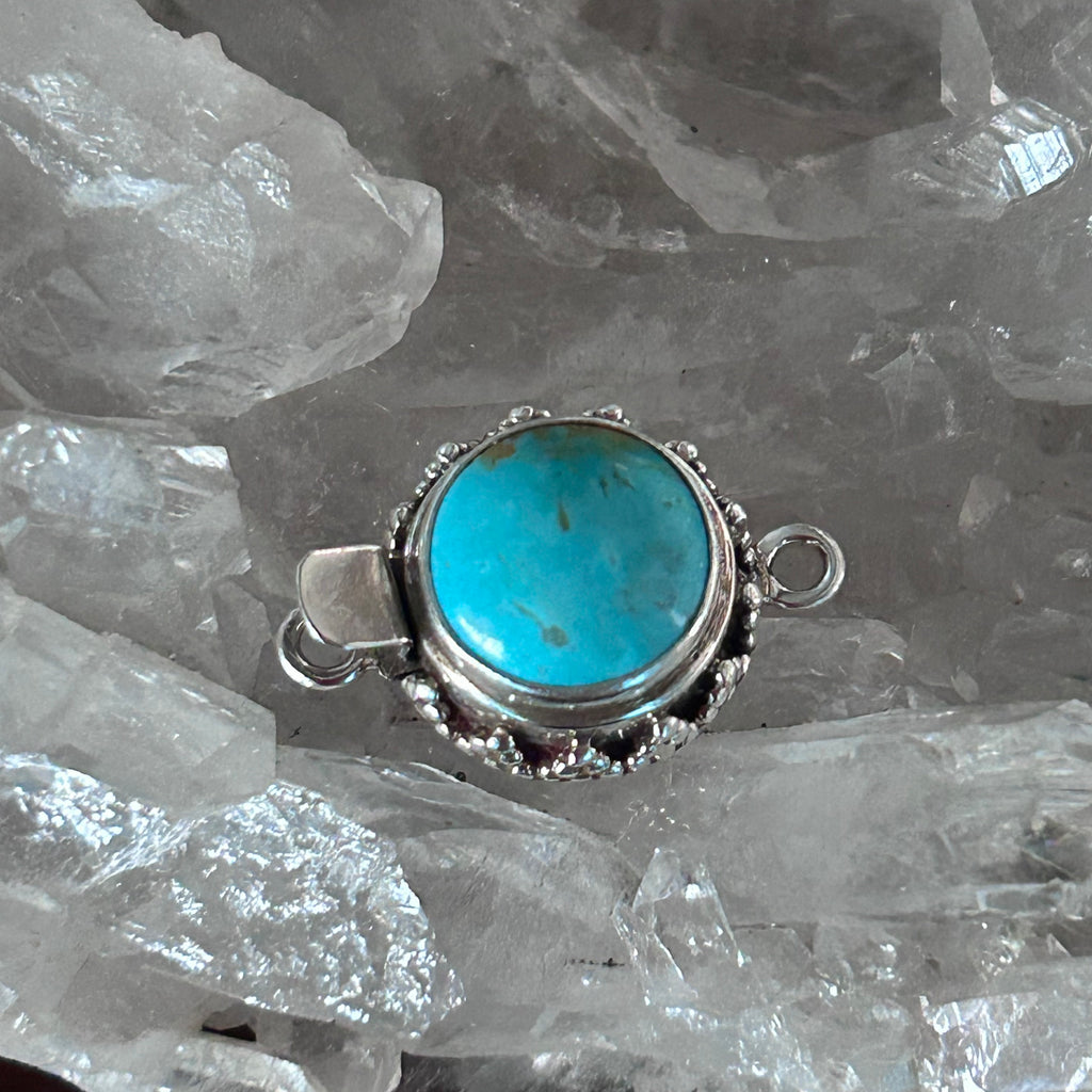 AAA KINGMAN TURQUOISE 14mm Round Sterling Granulated Clasp #1
