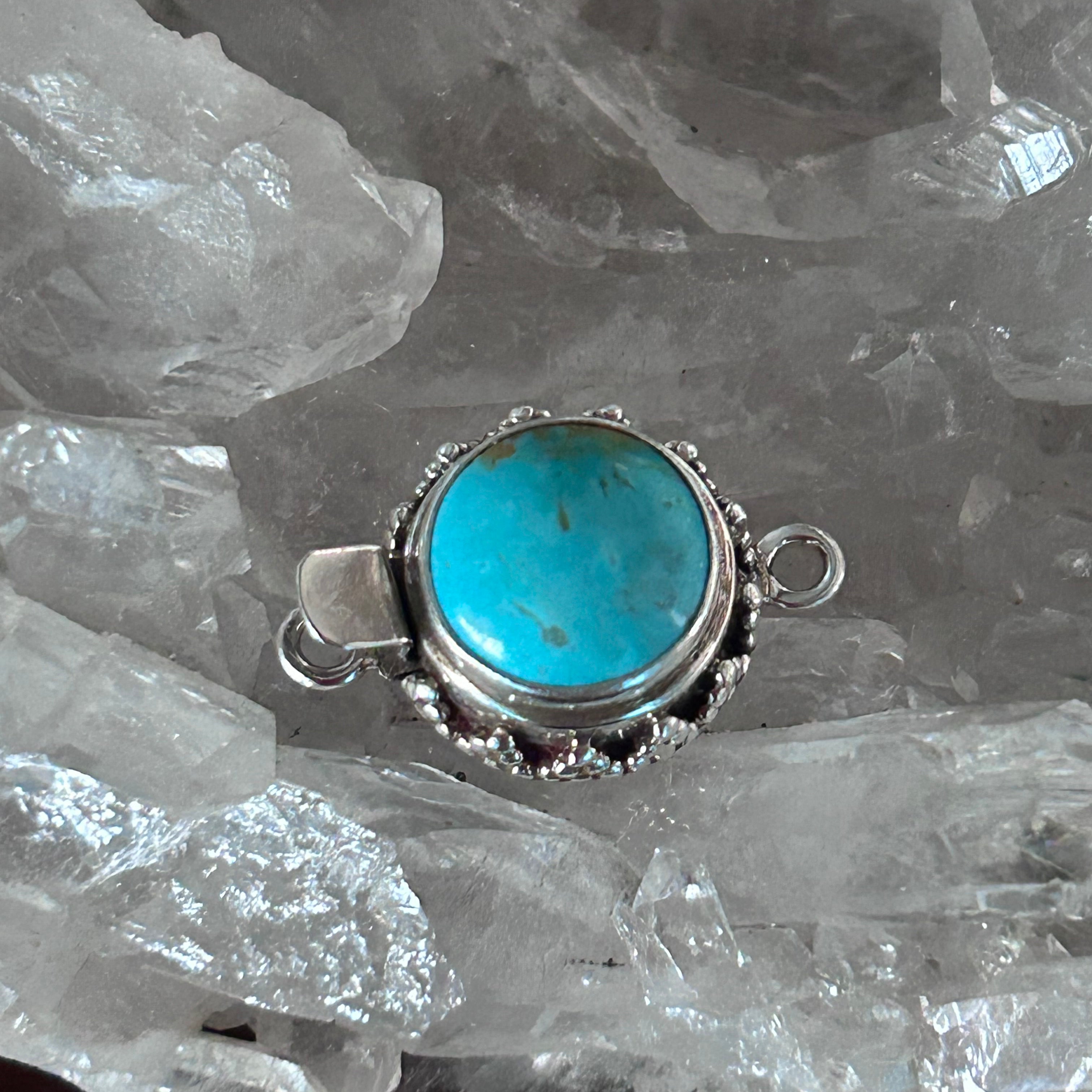 AAA KINGMAN TURQUOISE 14mm Round Sterling Granulated Clasp #1