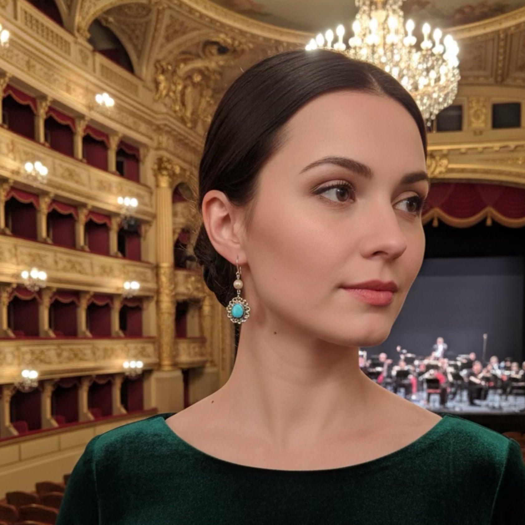 Sleeping Beauty Turquoise and Pearl Flower Earrings Sterling