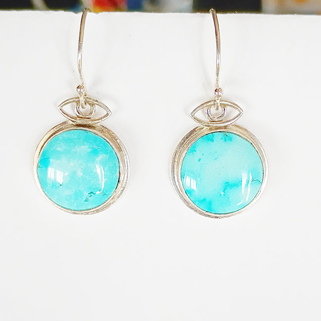 AAA Blue Sonoran Turquoise Eye Earrings Sterling Southwestern Boho Style
