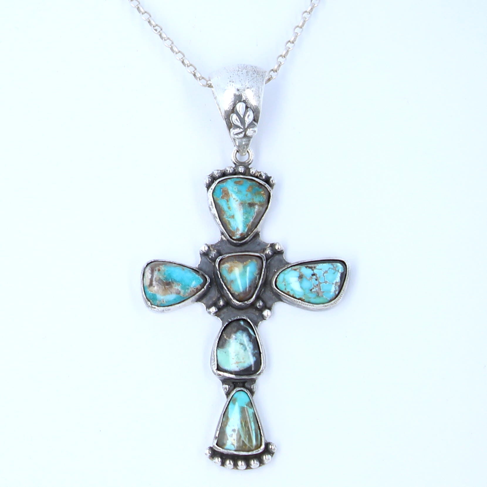 Vintage Carico Lake Turquoise Cross Pendant Sterling Silver Santa Fe Style
