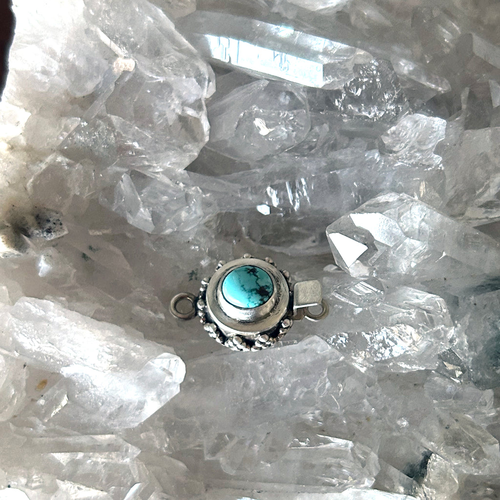 AAA Rare Dry Creek Turquoise Clasp Sterling Granulated Design 7mm