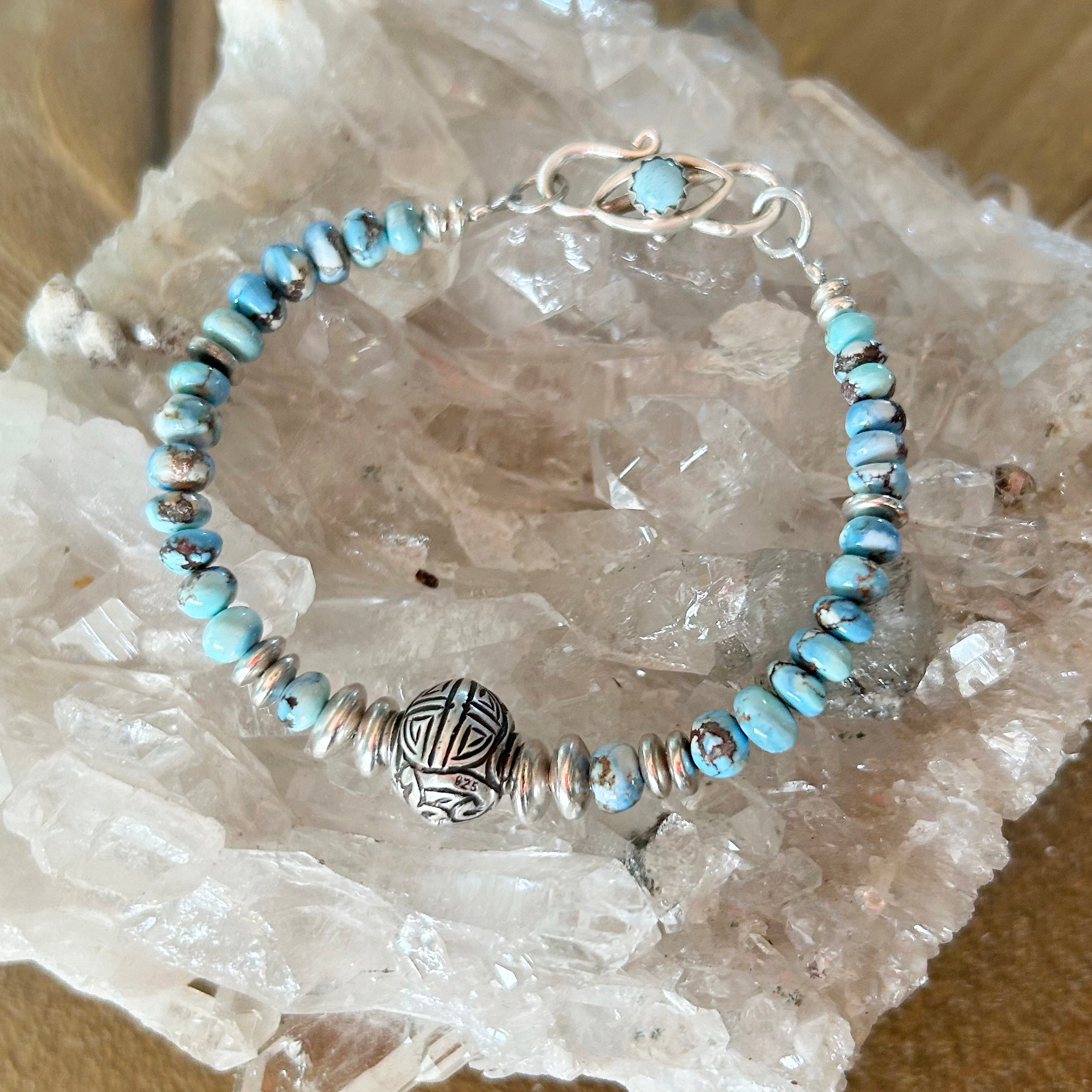 Golden Hills Turquoise and Sterling Bracelet Protective Eye and Longevity Bead