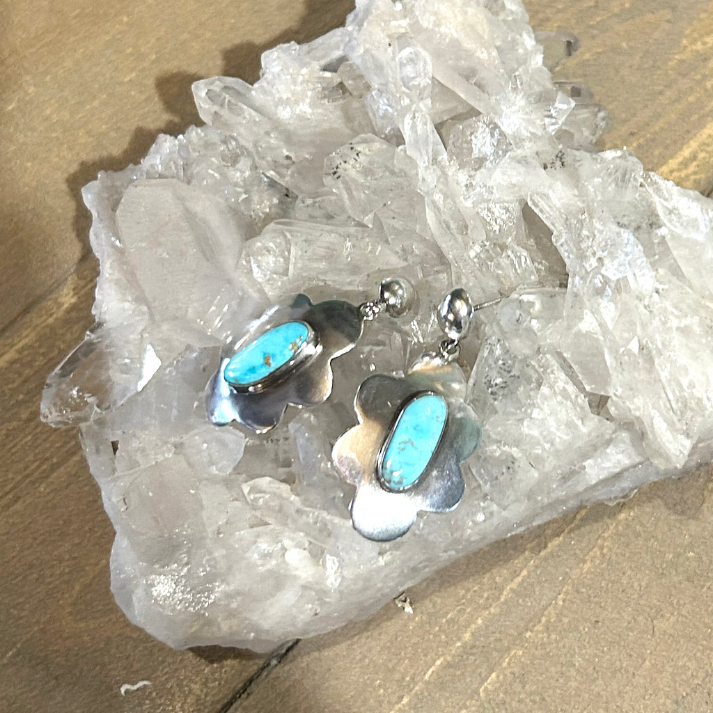 Unique Floral Blue Ridge Orvil Jack Turquoise Earrings Sterling