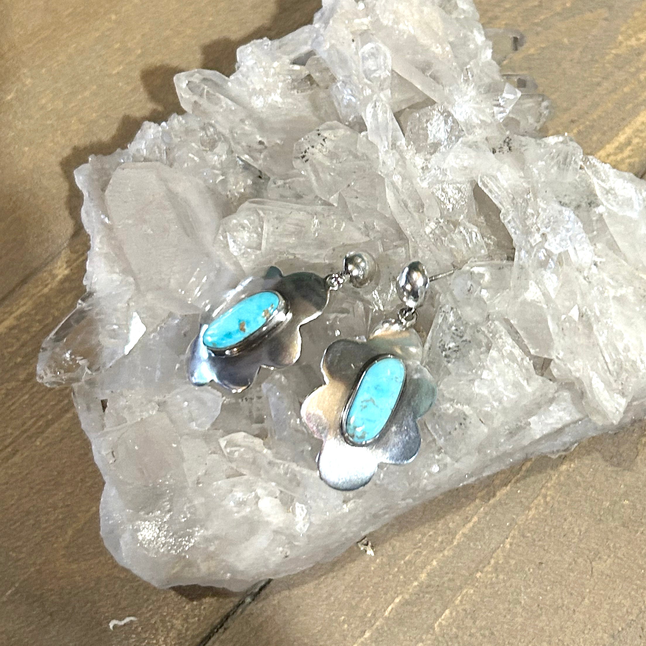 Unique Floral Blue Ridge Orvil Jack Turquoise Earrings Sterling