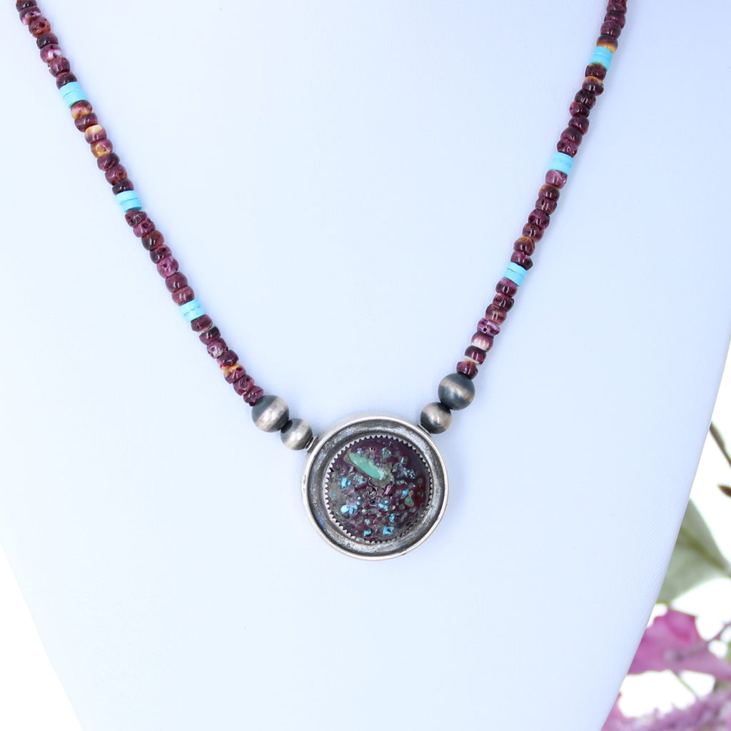 PURPLE SPINY Oyster Sleeping Beauty Turquoise Sterling Southwestern Necklace 17"