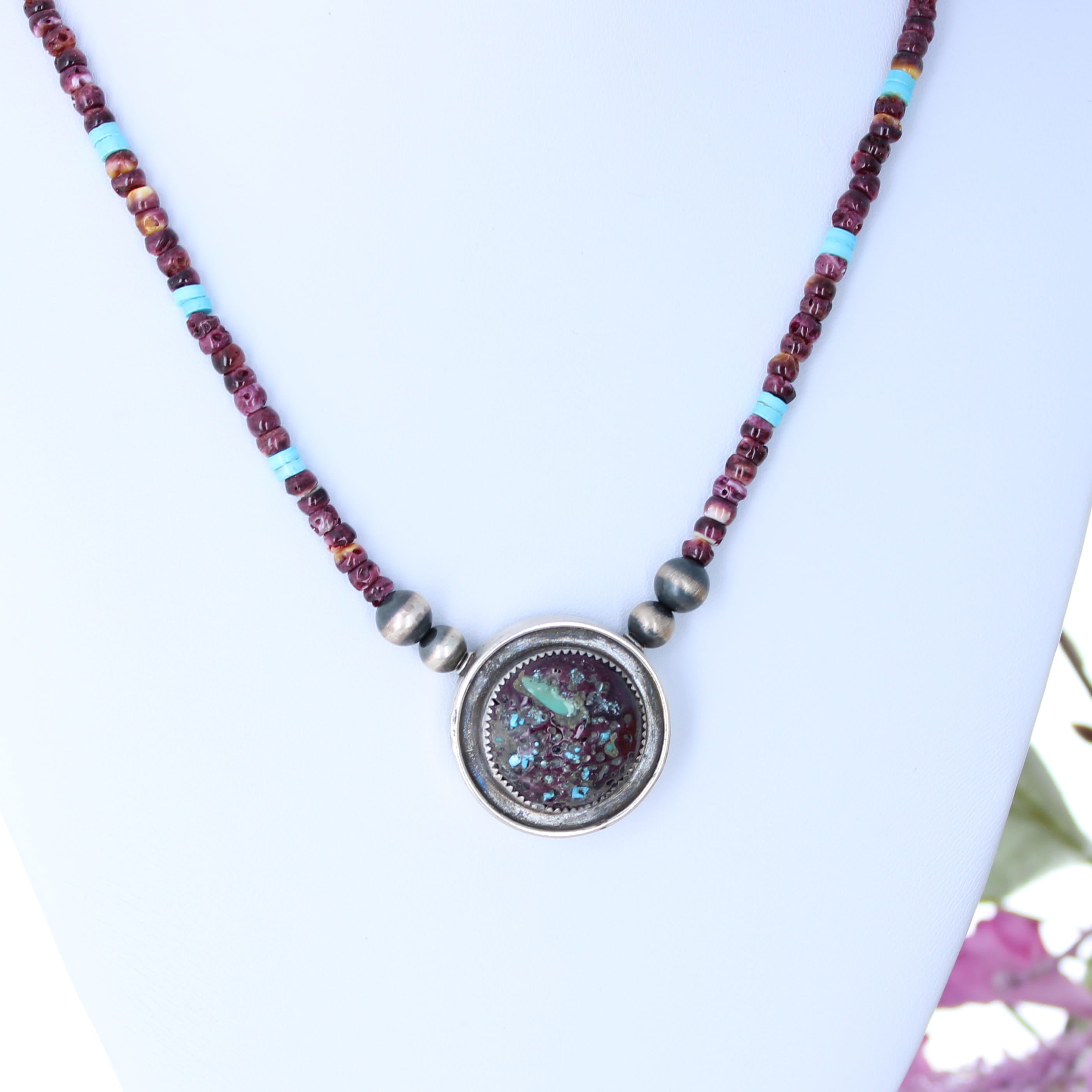 PURPLE SPINY Oyster Sleeping Beauty Turquoise Sterling Southwestern Necklace 17"