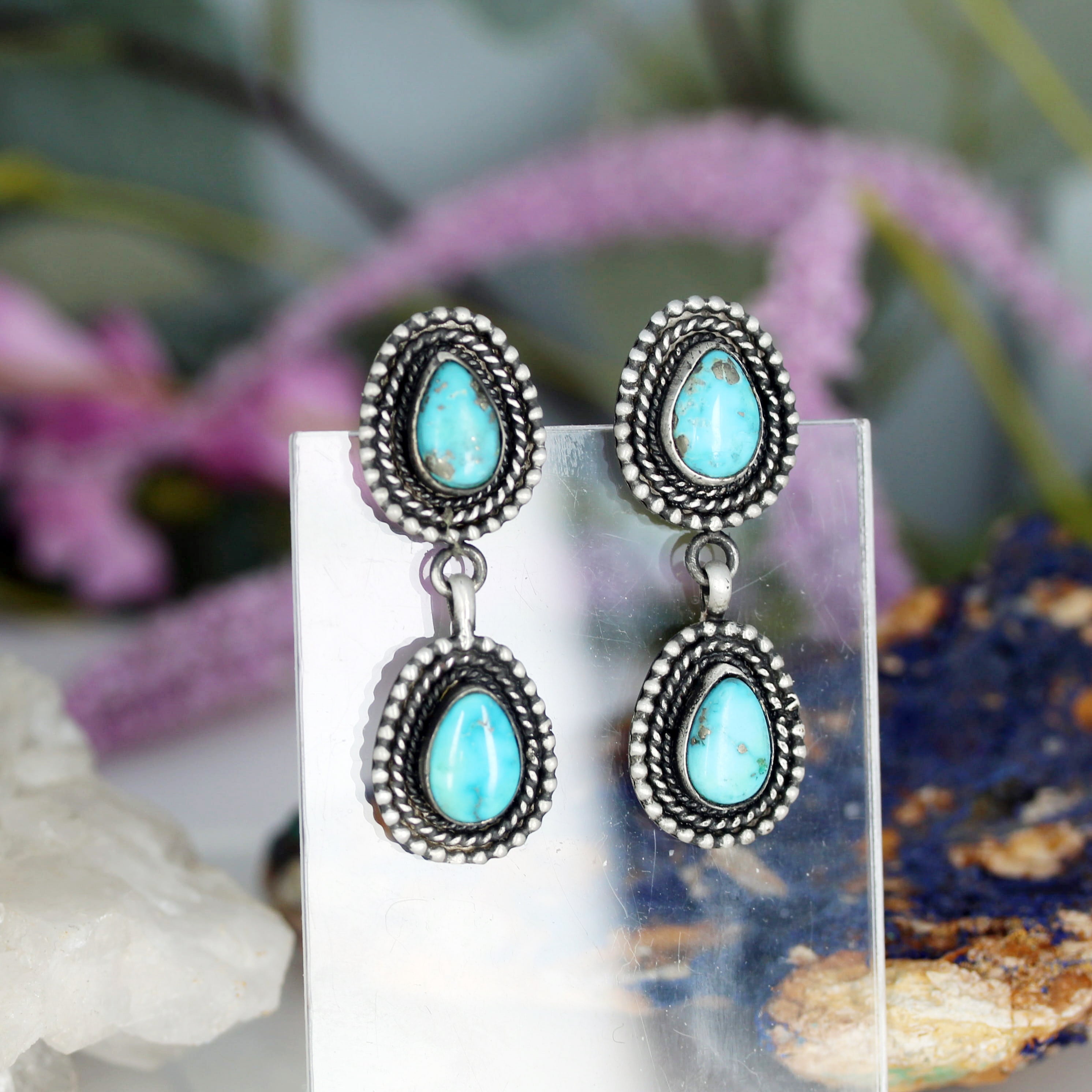 Blue Ridge Nevada Turquoise Earrings Sterling 2 Stone Wonders