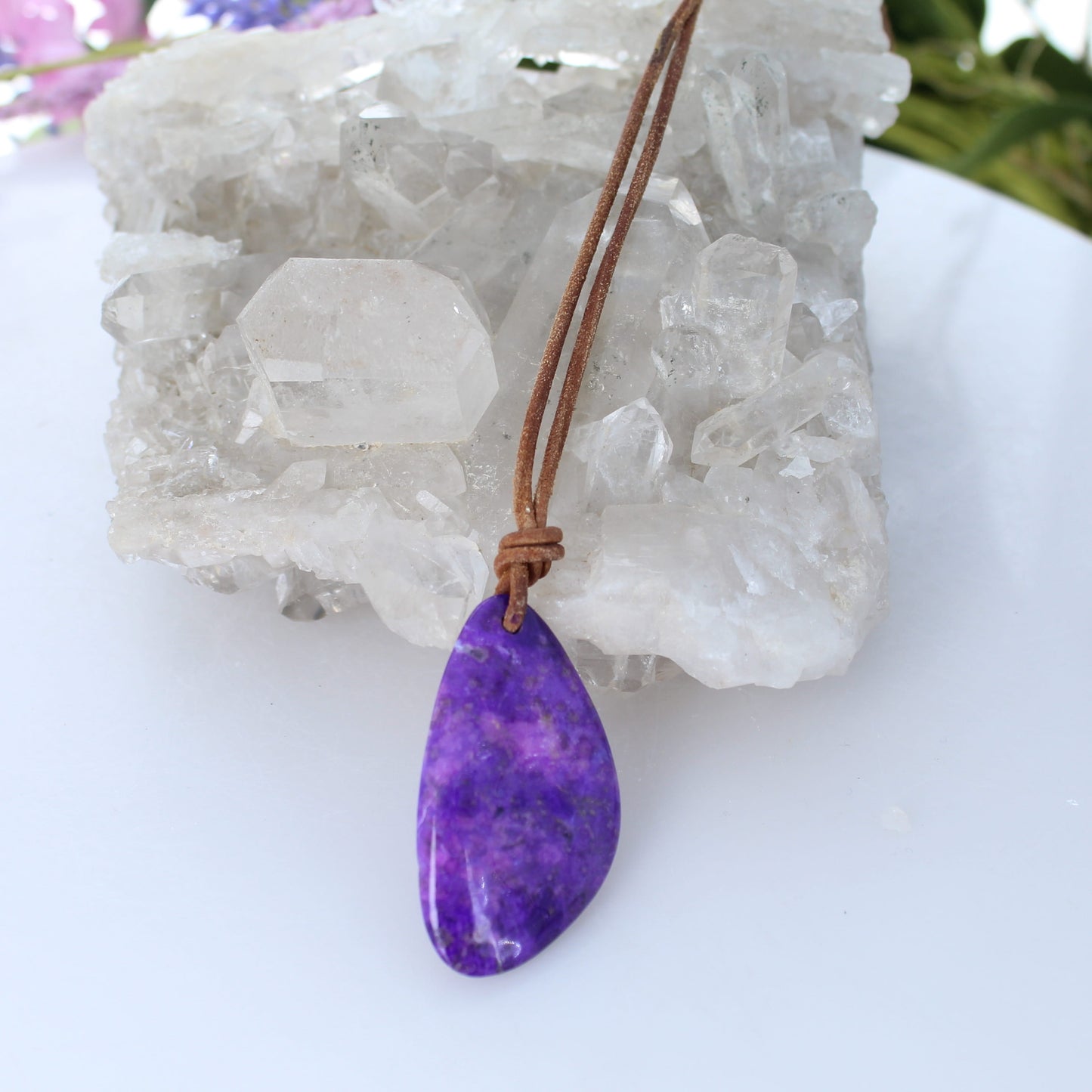 Regal SUGILITE Pendant on Leather Cord with Sterling Clasp