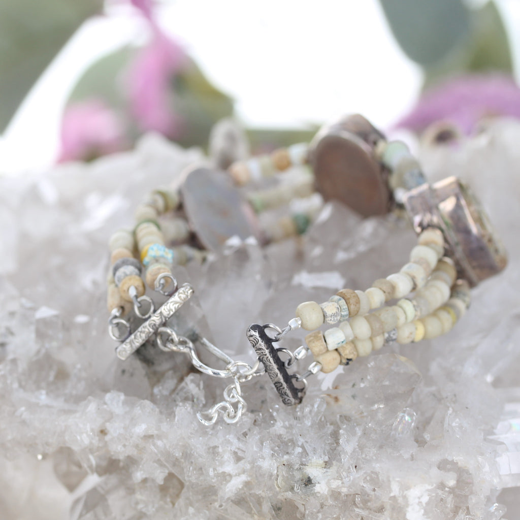 Antique Roman Glass Bracelet 3 Strand Beauty Sterling Silver