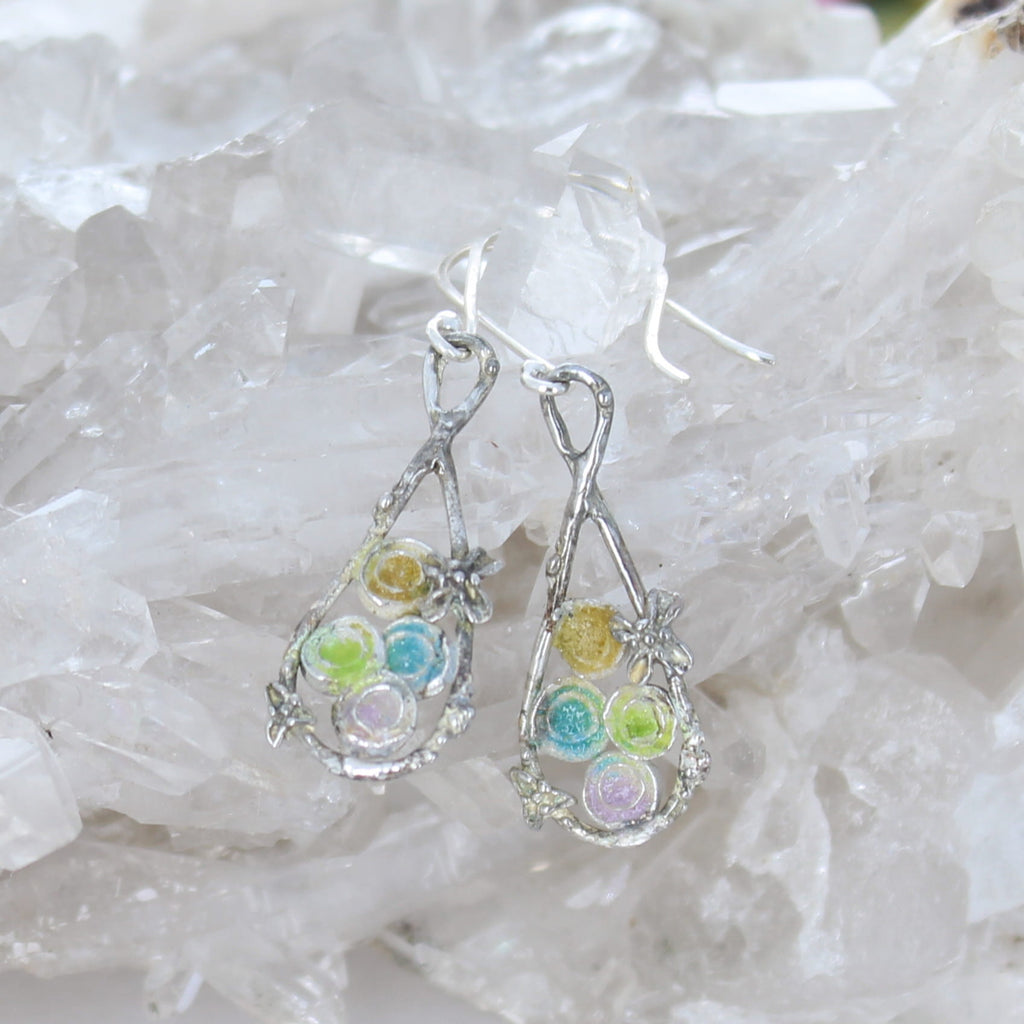 Colorful Enameled Earrings Sterling Silver Fairies Boho Chic