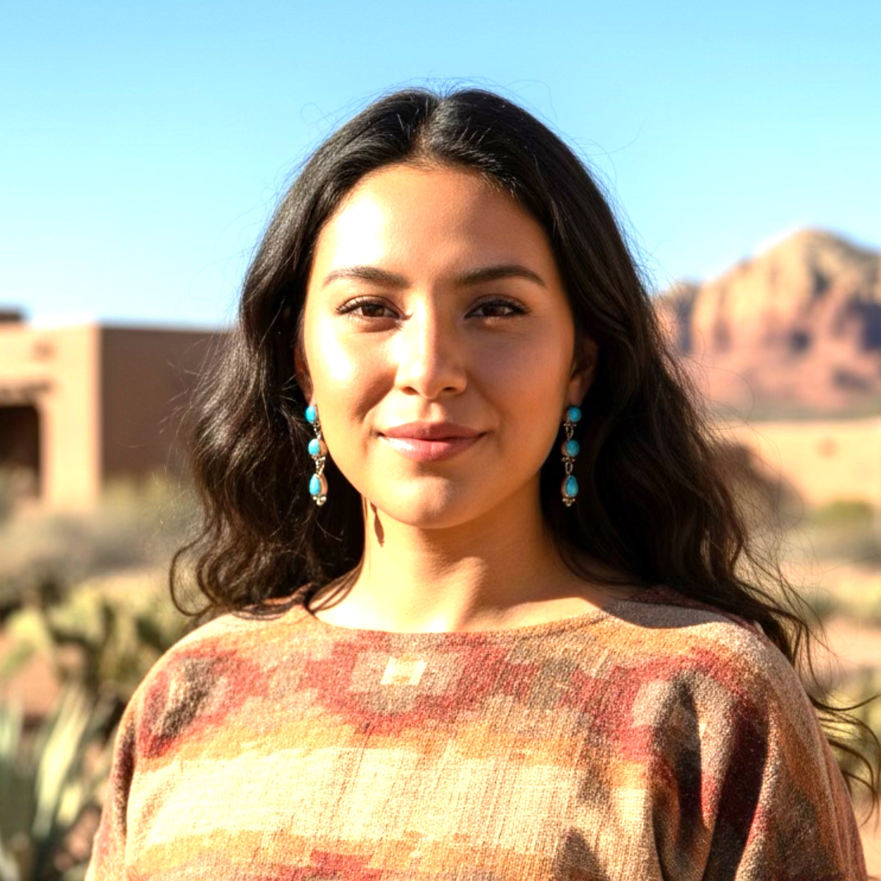 Blue Ridge Turquoise 3 Stone Earrings Sterling Silver Unique Handmade