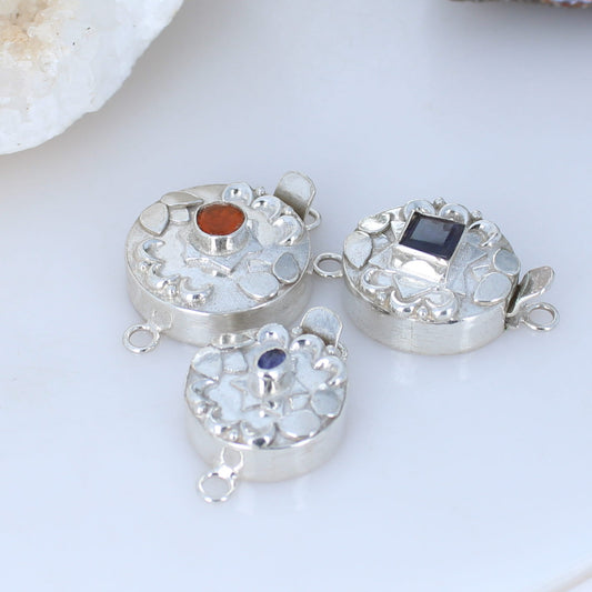 Mexican Opal, Iolite Sapphire Sterling Silver Clasps Set of 3 -NewWorldGems