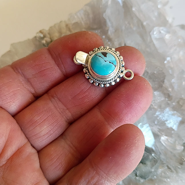 AAA Egyptian Turquoise Sterling Granulated Clasp Sterling Silver Round 10mm