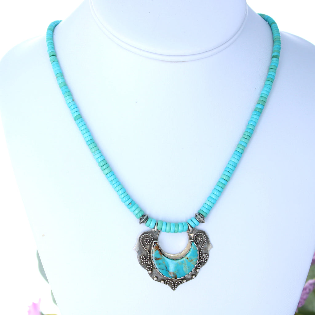 Natural Sleeping Beauty Turquoise Necklace Kingman Moon Graduated Button Beads