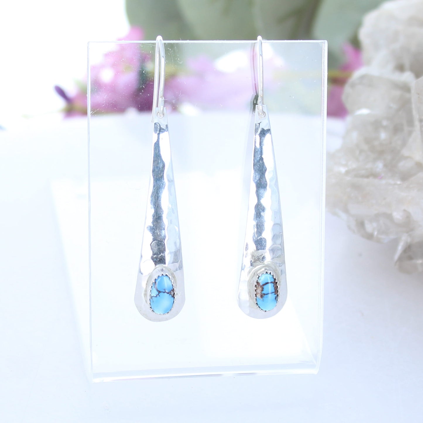 Kazakhstan Turquoise Earrings Sterling Silver Long Teardrops