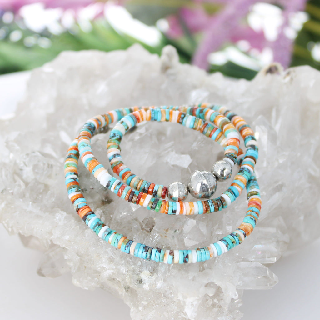 Spiny Oyster Turquoise Necklace Sterling Pueblo Beads 19"