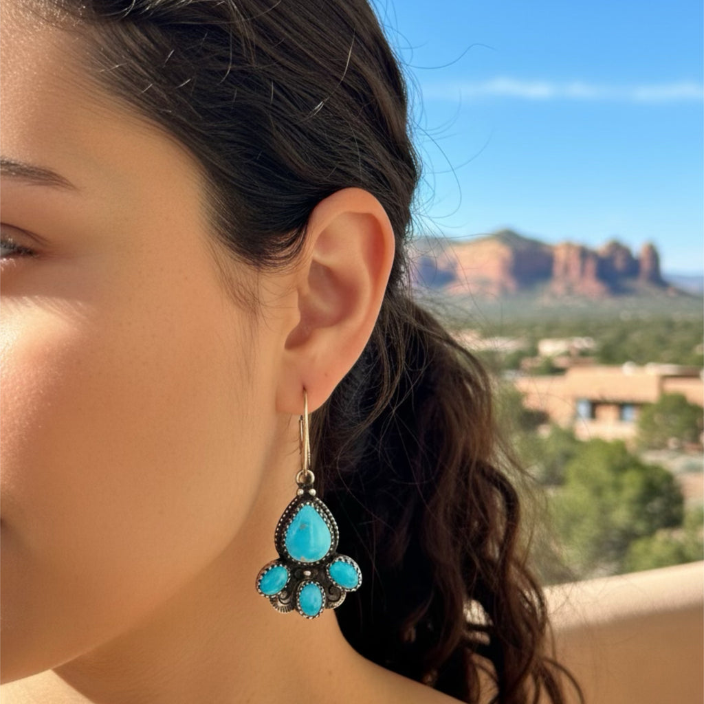 Sonoran Rose Blue Petal Earrings Sterling Silver 4 Stone Posts