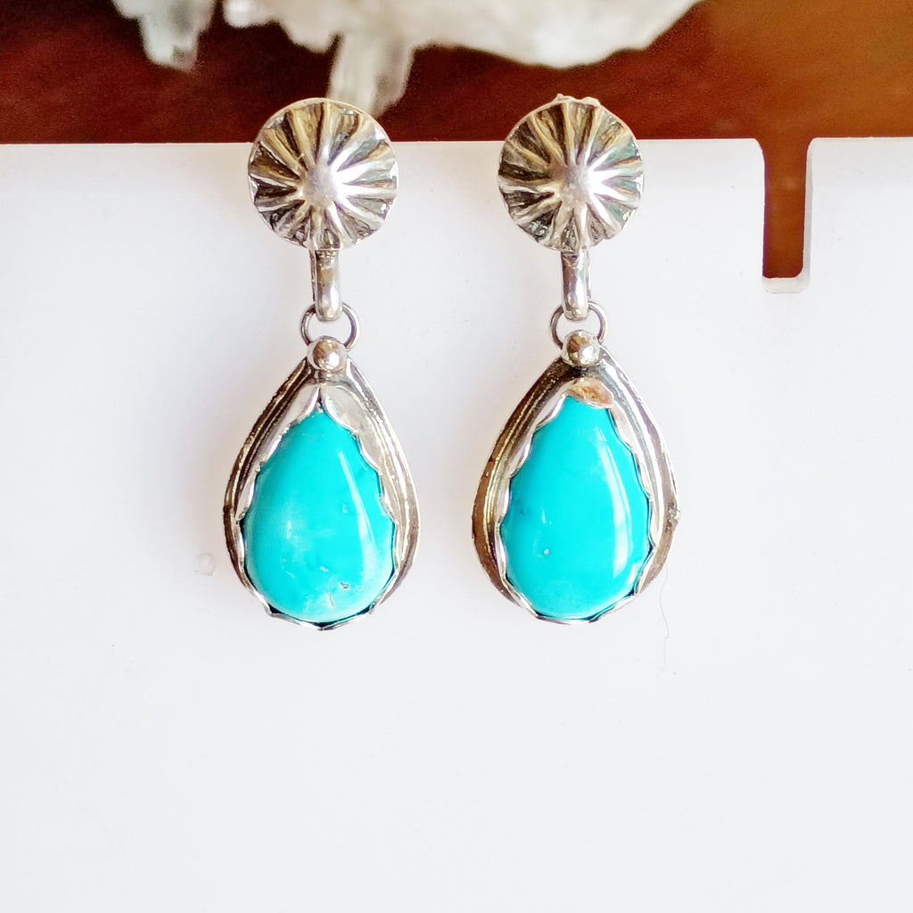 Gem Grade SLEEPING BEAUTY TURQUOISE Earrings Teardrops Sterling
