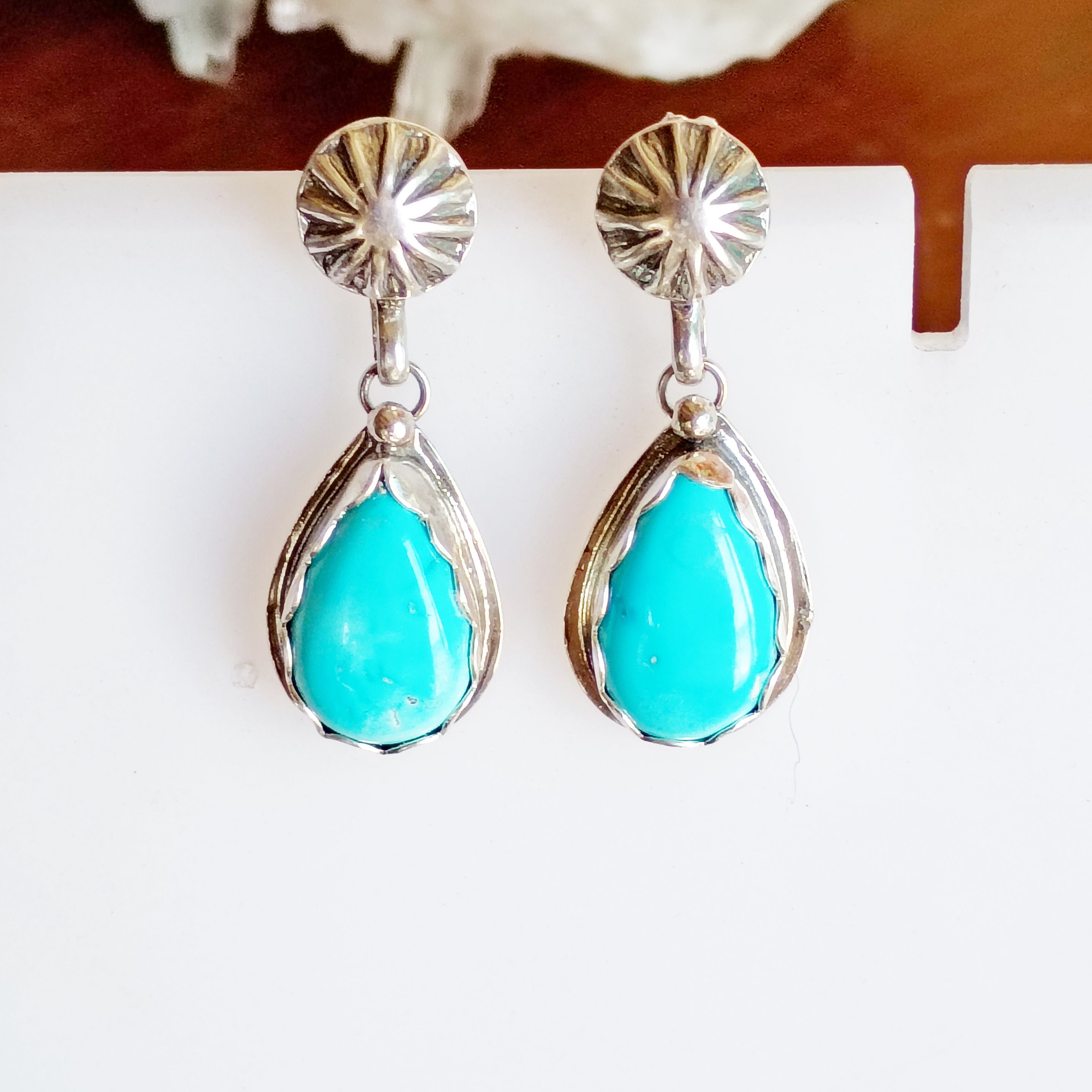 Gem Grade SLEEPING BEAUTY TURQUOISE Earrings Teardrops Sterling