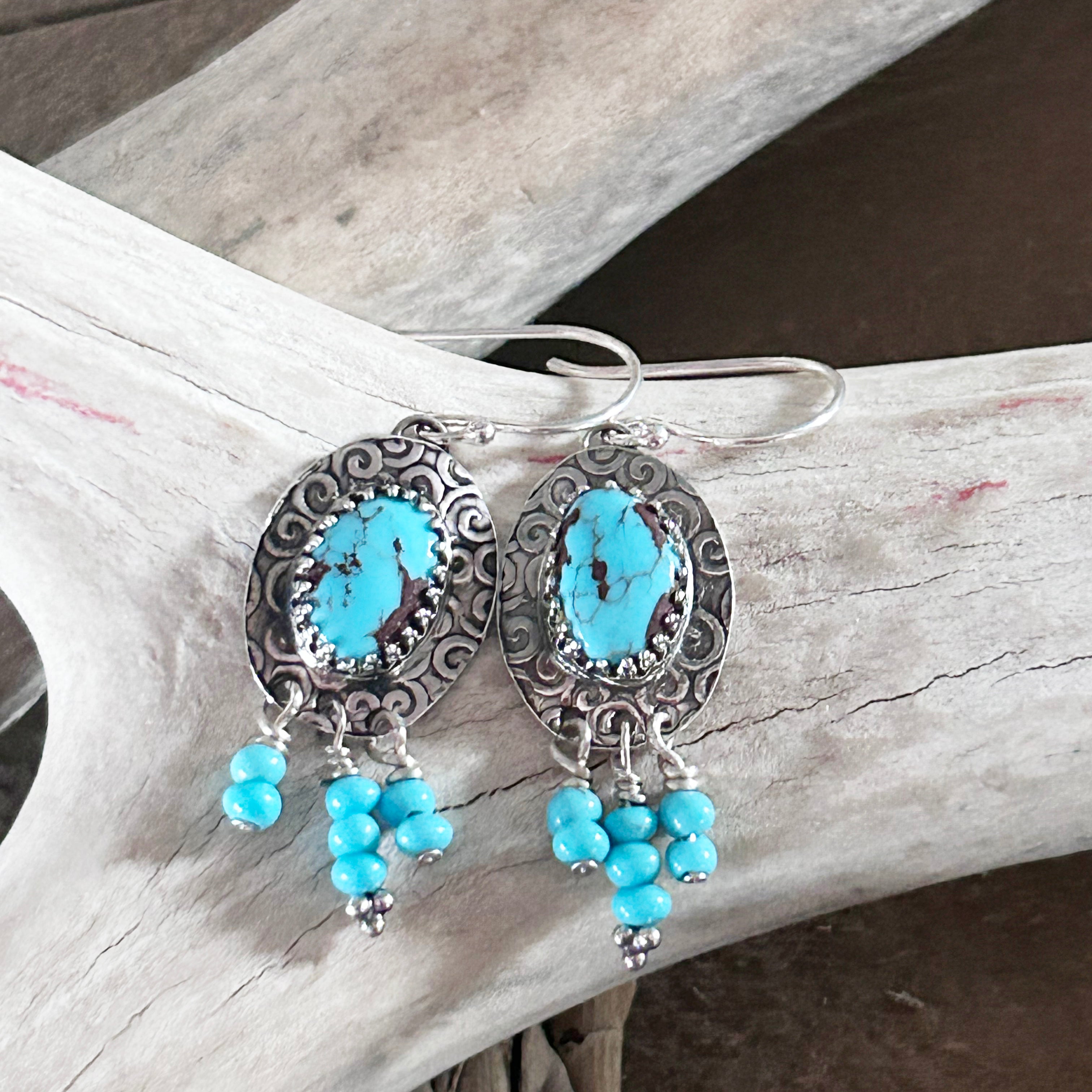 Unique EGYPTIAN TURQUOISE Sterling Silver Handmade Dangle Earrings