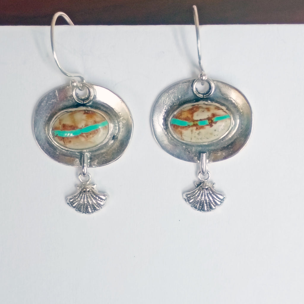 Royston Ribbon Turquoise Earrings Southwest Sterling Shells Southwestern 1.5"