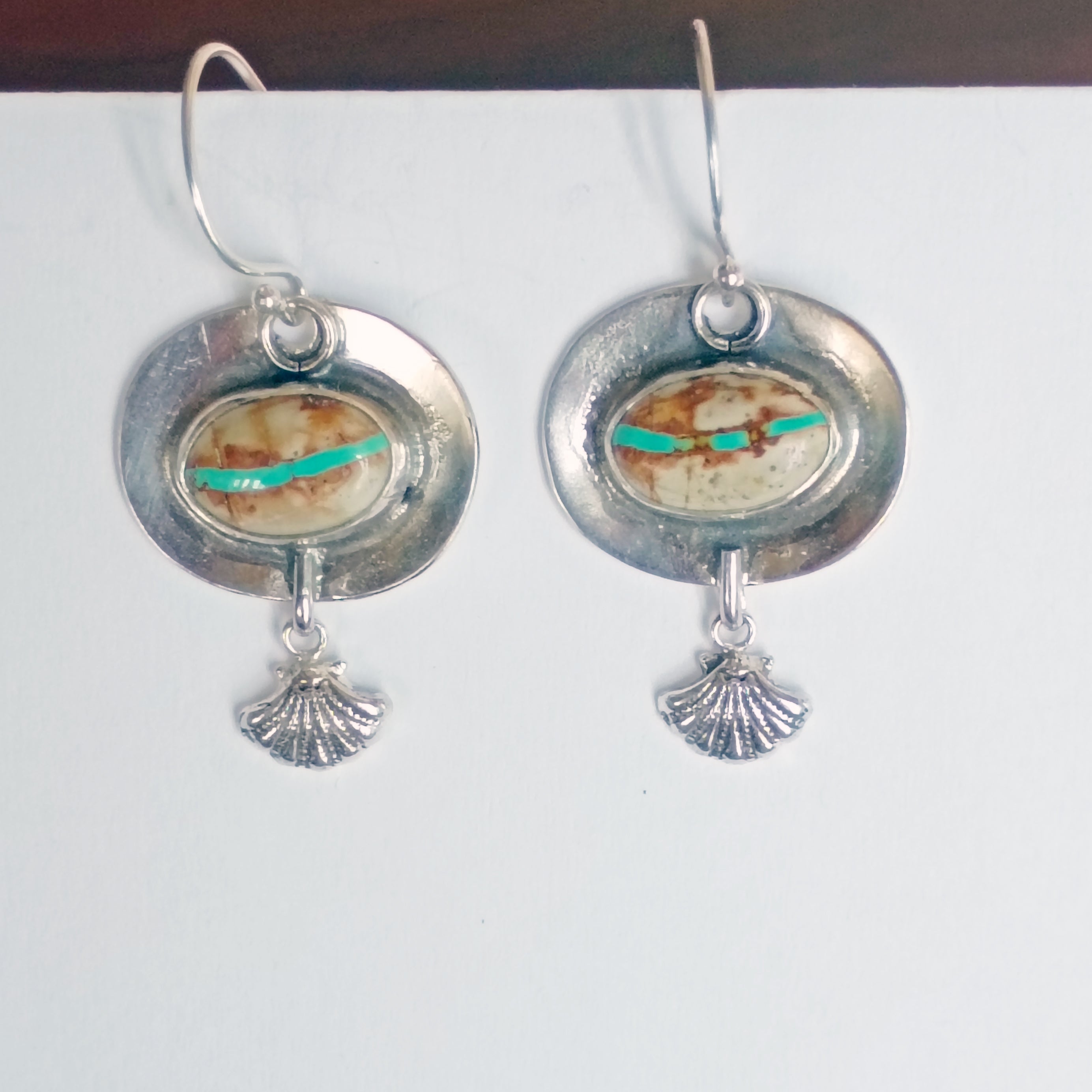 Royston Ribbon Turquoise Earrings Southwest Sterling Shells Southwestern 1.5"