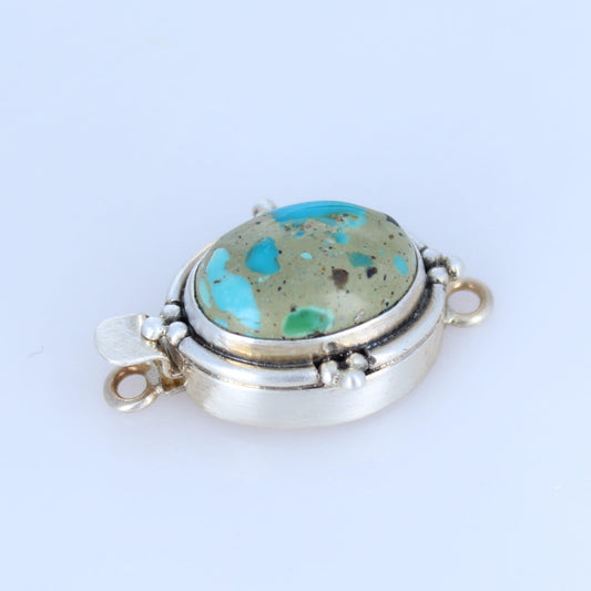 UNIQUE Spotted Carico Lake Turquoise Sterling Clasp 18x13mm