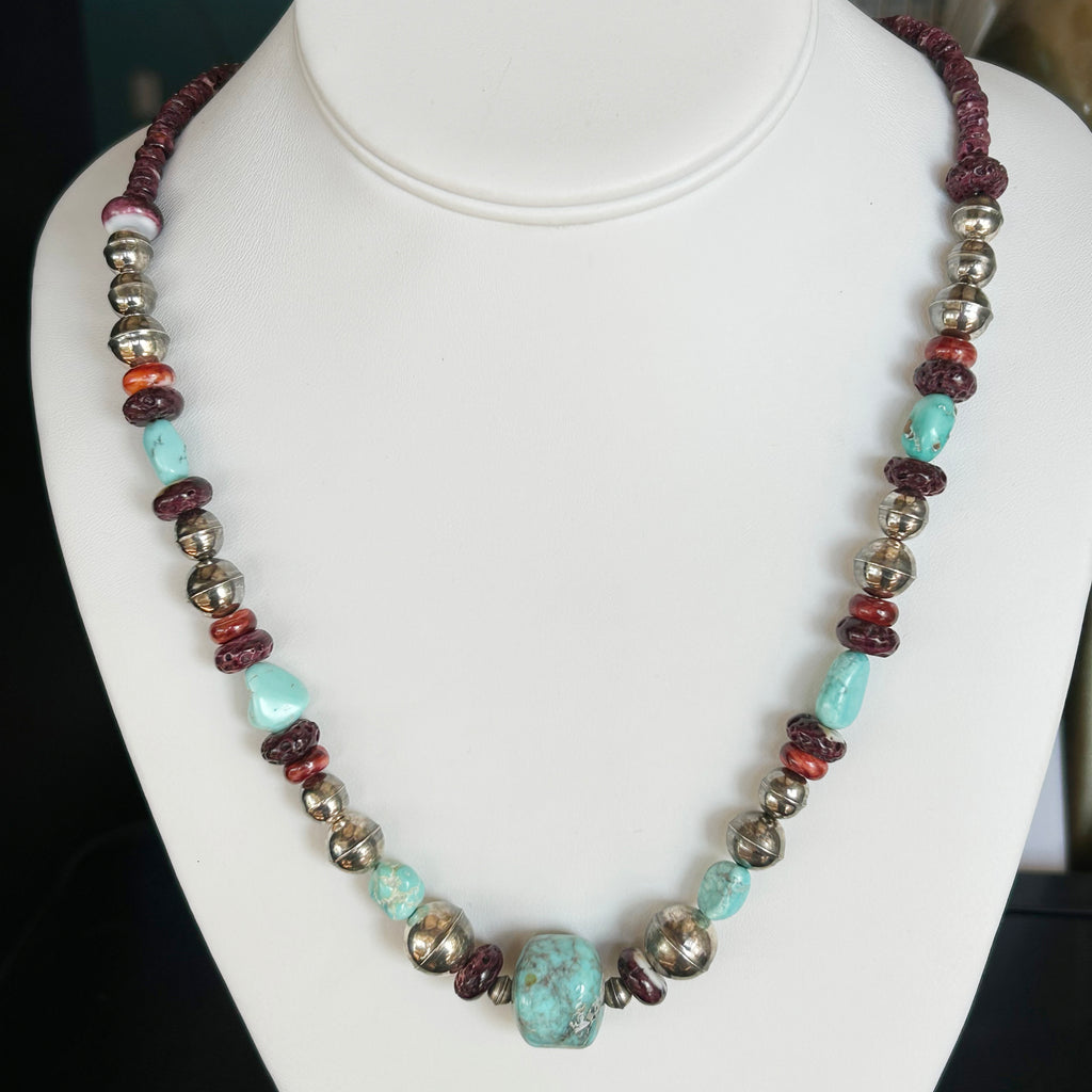 Sierra Nevada Turquoise Necklace Spiny Oyster Fiesta Benchmade Beads 21"