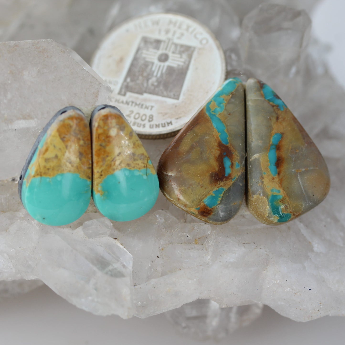 Rare Royston Turquoise Cabochon Earring Components 2 PAIR #1