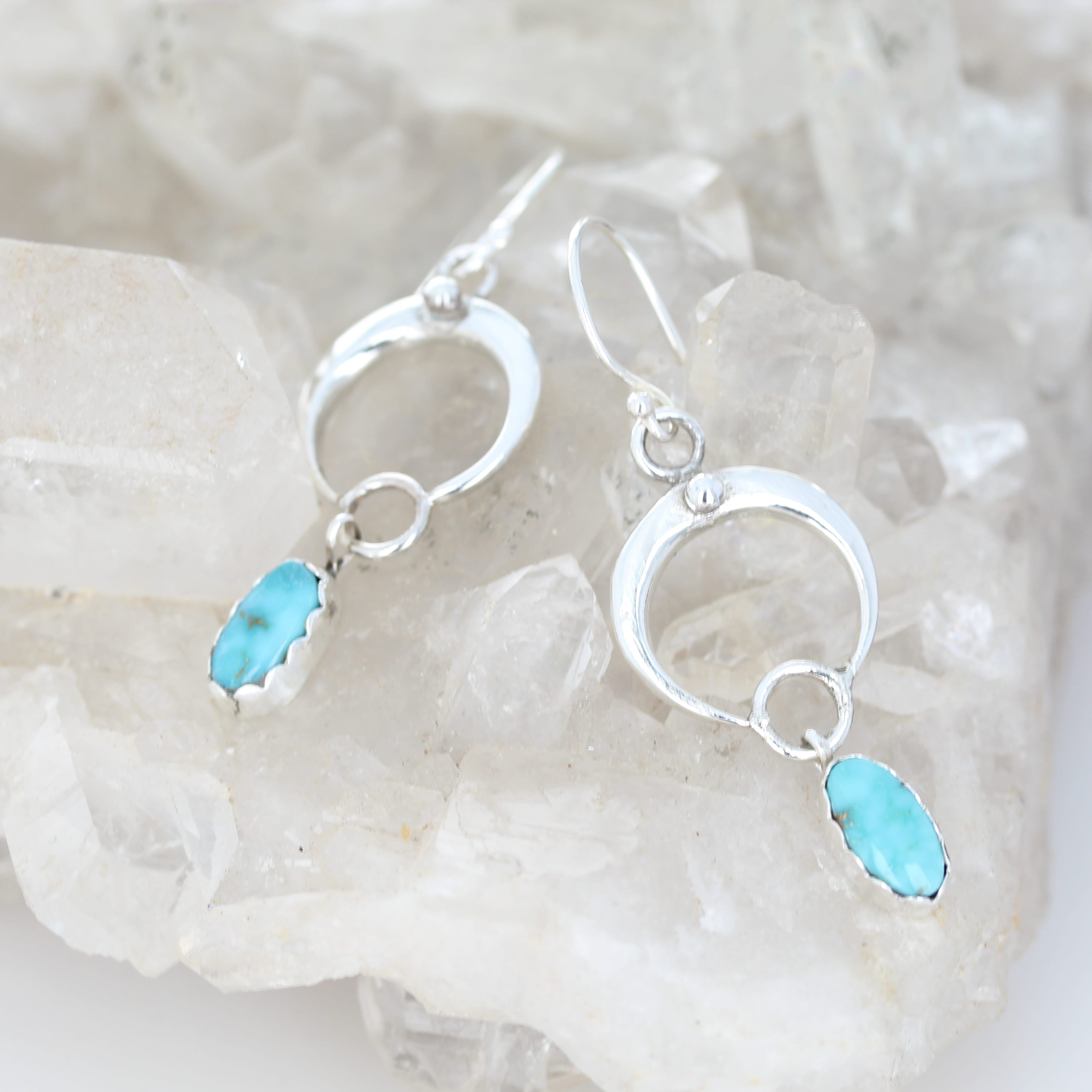 Rare Dry Creek Turquoise Naja Moon Earrings Sterling Silver