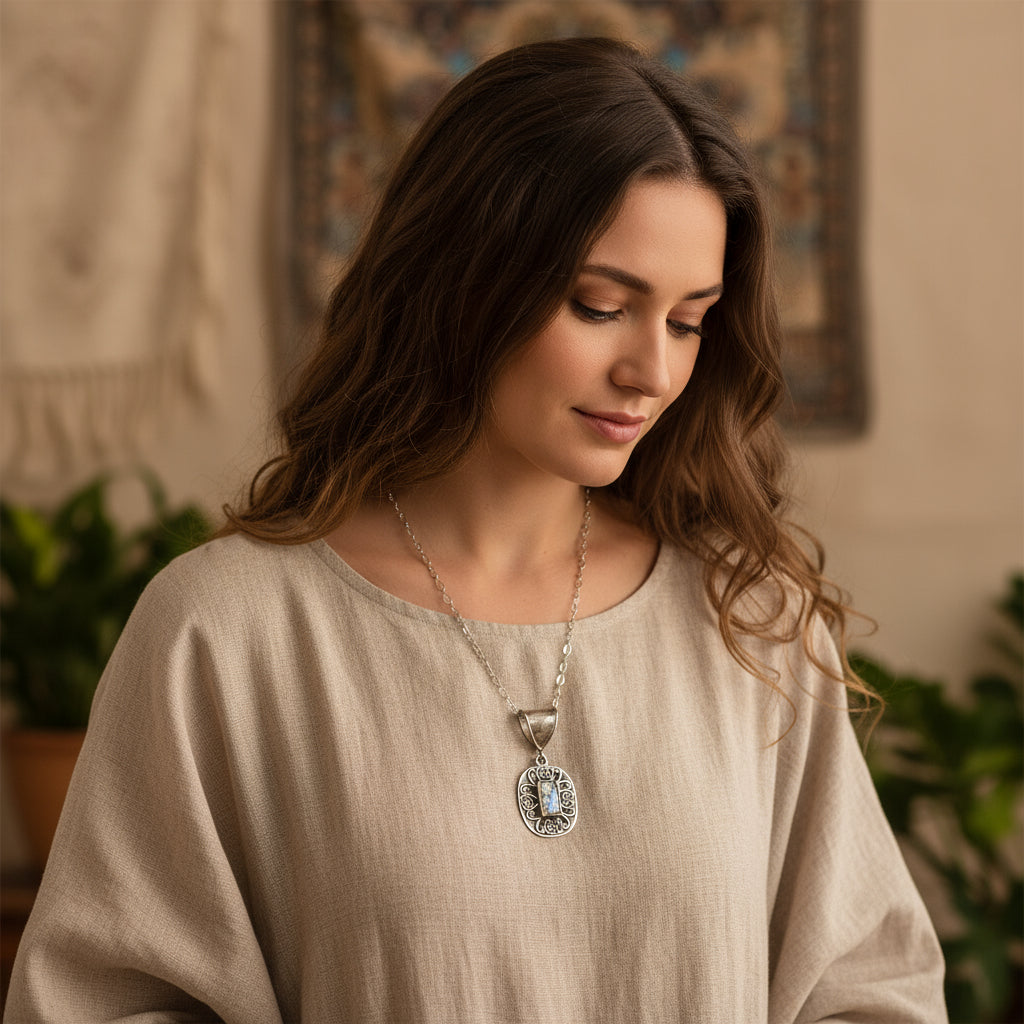 Colorful Ancient Roman Glass Sterling Silver Pendant