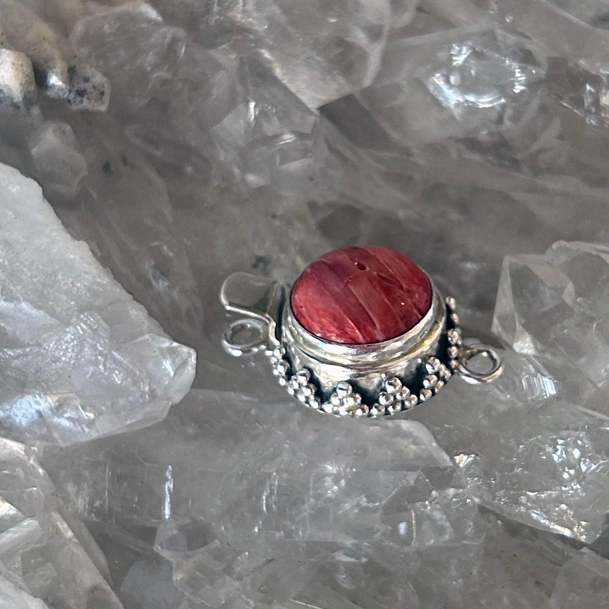 Red SPINY OYSTER Clasp Sterling Round 12mm Granulated Ball Style