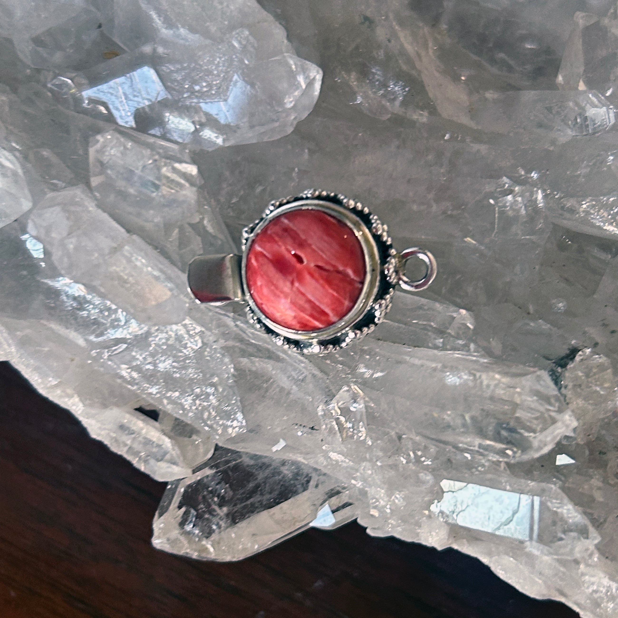 Red SPINY OYSTER Clasp Sterling Round 12mm Granulated Ball Style