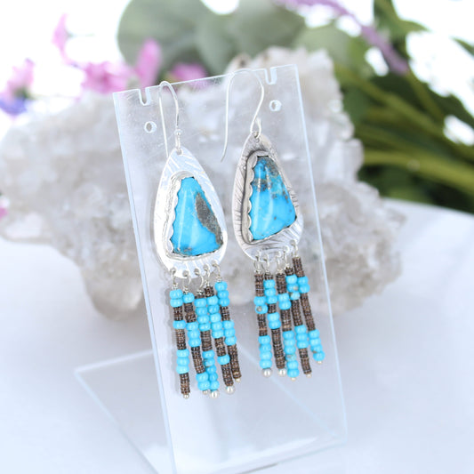 AAA Persian Turquoise Earrings Sterling with Beaded Dangles