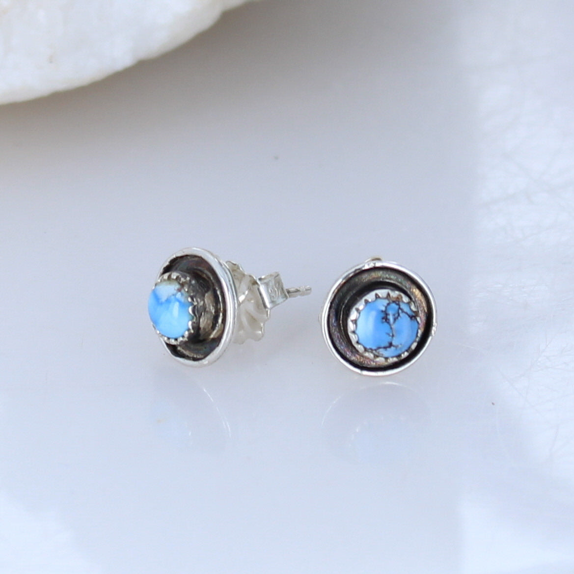 Kazakhstan Turquoise Sterling Earrings Small Posts 6mm -NewWorldGems