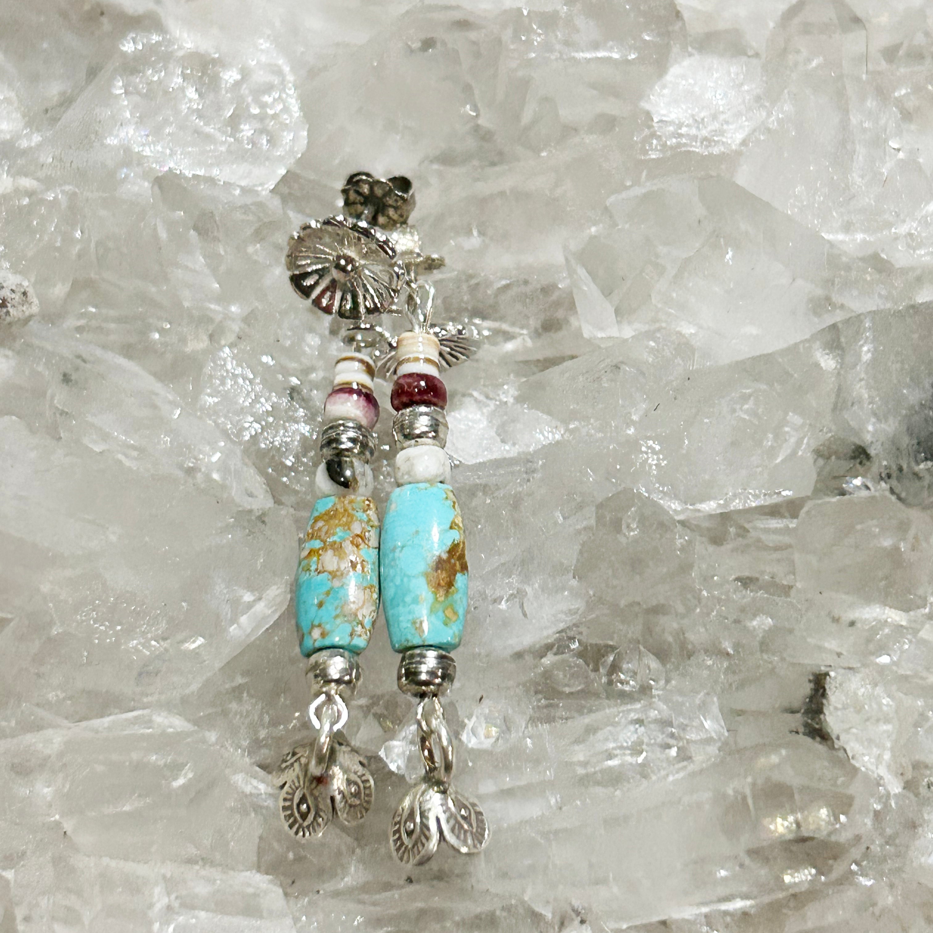 Carico Lake and White Buffalo Turquoise and Shell Sterling Earrings