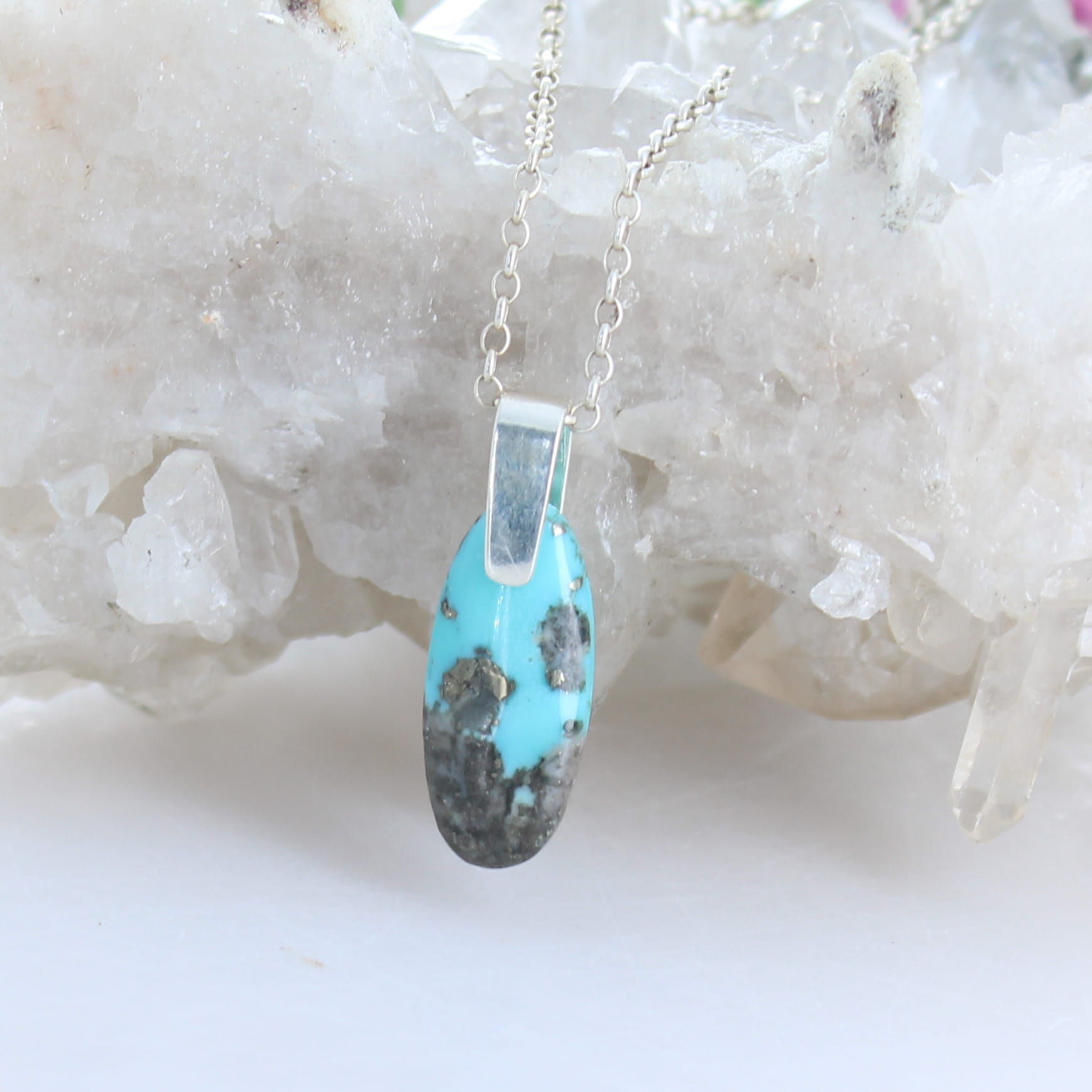 Sky Blue Campitos Turquoise Sterling Silver Pendant Necklace