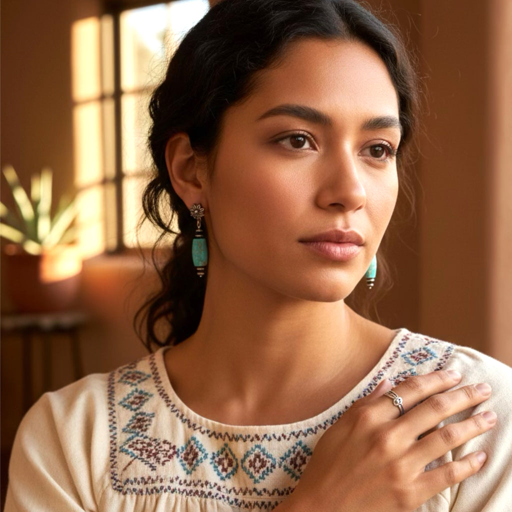 Carico Lake Turquoise Sterling Silver Navajo Pearl Earrings