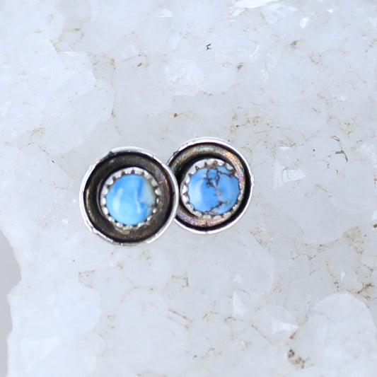 Kazakhstan Turquoise Sterling Earrings Small Posts 6mm -NewWorldGems