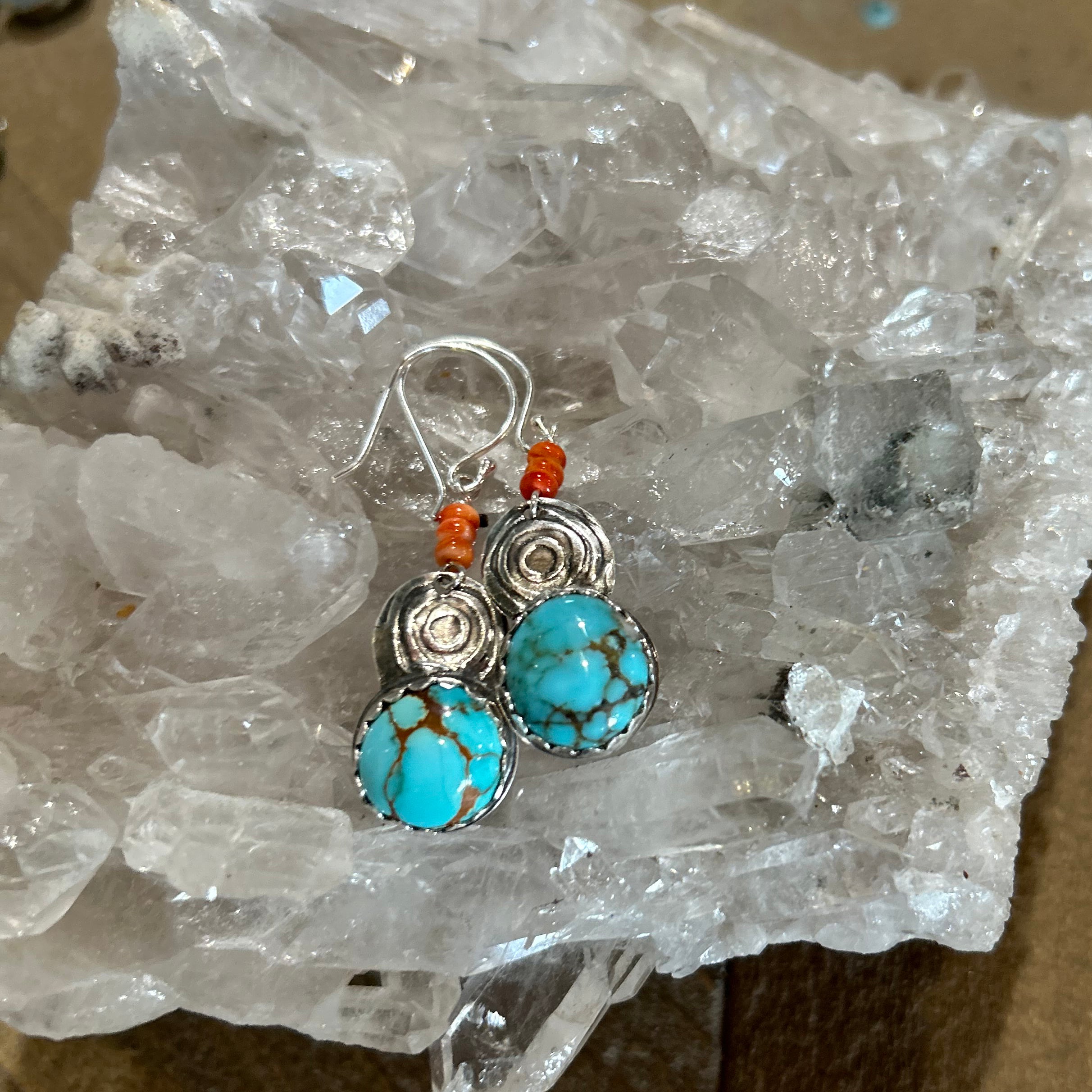 Blue Moon Turquoise Earrings Sky Blue Sterling Silver Spiny Oyster Southwestern