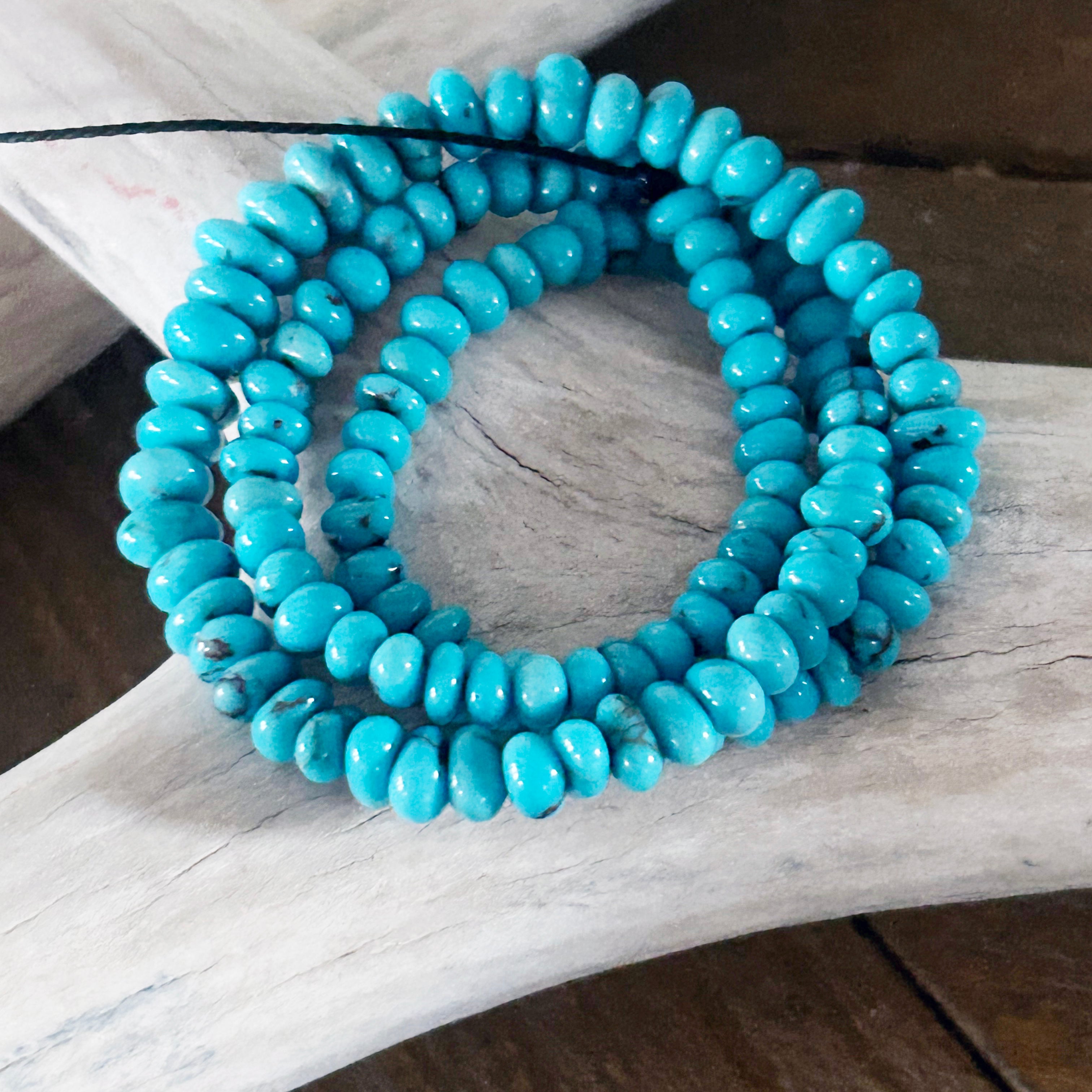 AAA Prince Mine Egyptian Turquoise Beads Strand 4-7mm Hand Shaped Rondelles 16"