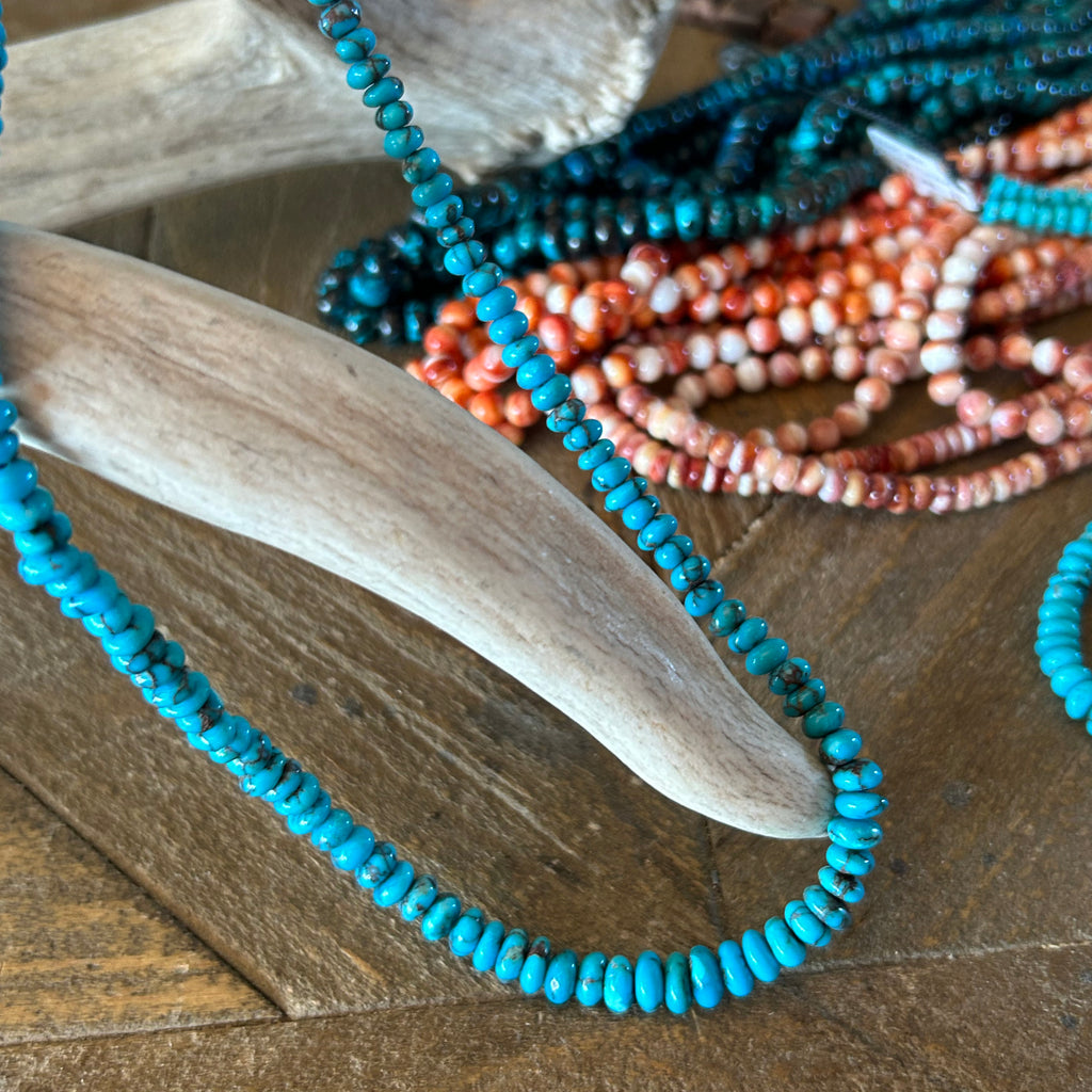 AAA Prince Mine Egyptian Turquoise Beads Strand 5.5-7mm Hand Shaped Rondelles Dark