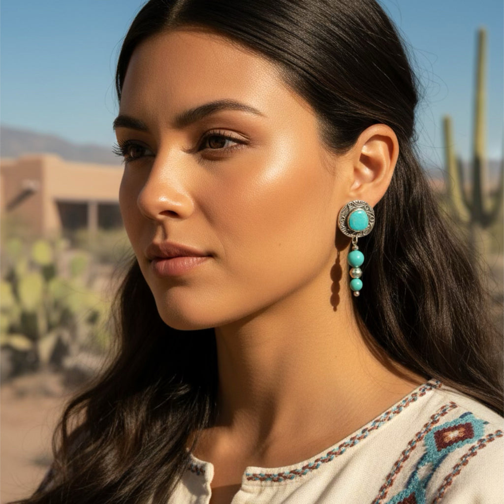 AAA Southwestern Kingman and Fox Turquoise Sterling Earrings 14mm Dangles 2.25"